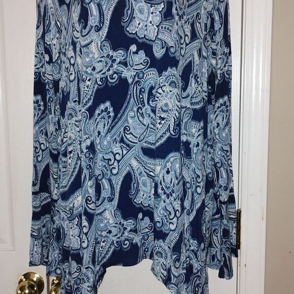 New Directions curvy long bell sleeve sharkbite style tunic top  Sz OX  (12W) - Picture 2 of 4